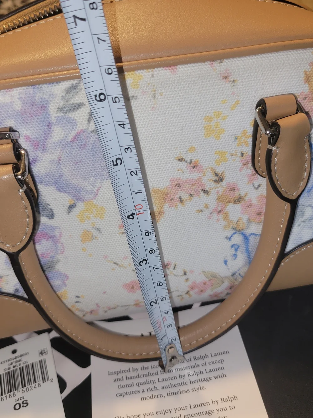 LRL Floral Canvas and Tan Leather Satchel